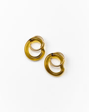 Amber Ameba dangle-hoop earrings on a base of gold stainless steel, made from recycled glass