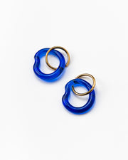 Blue Ameba dangle-hoop earrings on a base of gold stainless steel, made from recycled glass