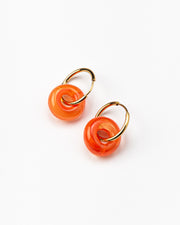 Orange hoop earrings on a base of gold stainless steel, made from recycled glass