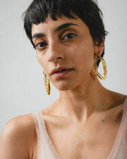 Amber Zostera dangle earrings on a base of gold stainless steel, made from recycled glass
