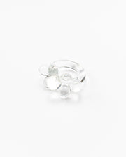 Clear ring featuring a cluster of small transparent glass spheres on top, made from recycled glass