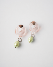 Pair of earrings with pink and green beads handmade