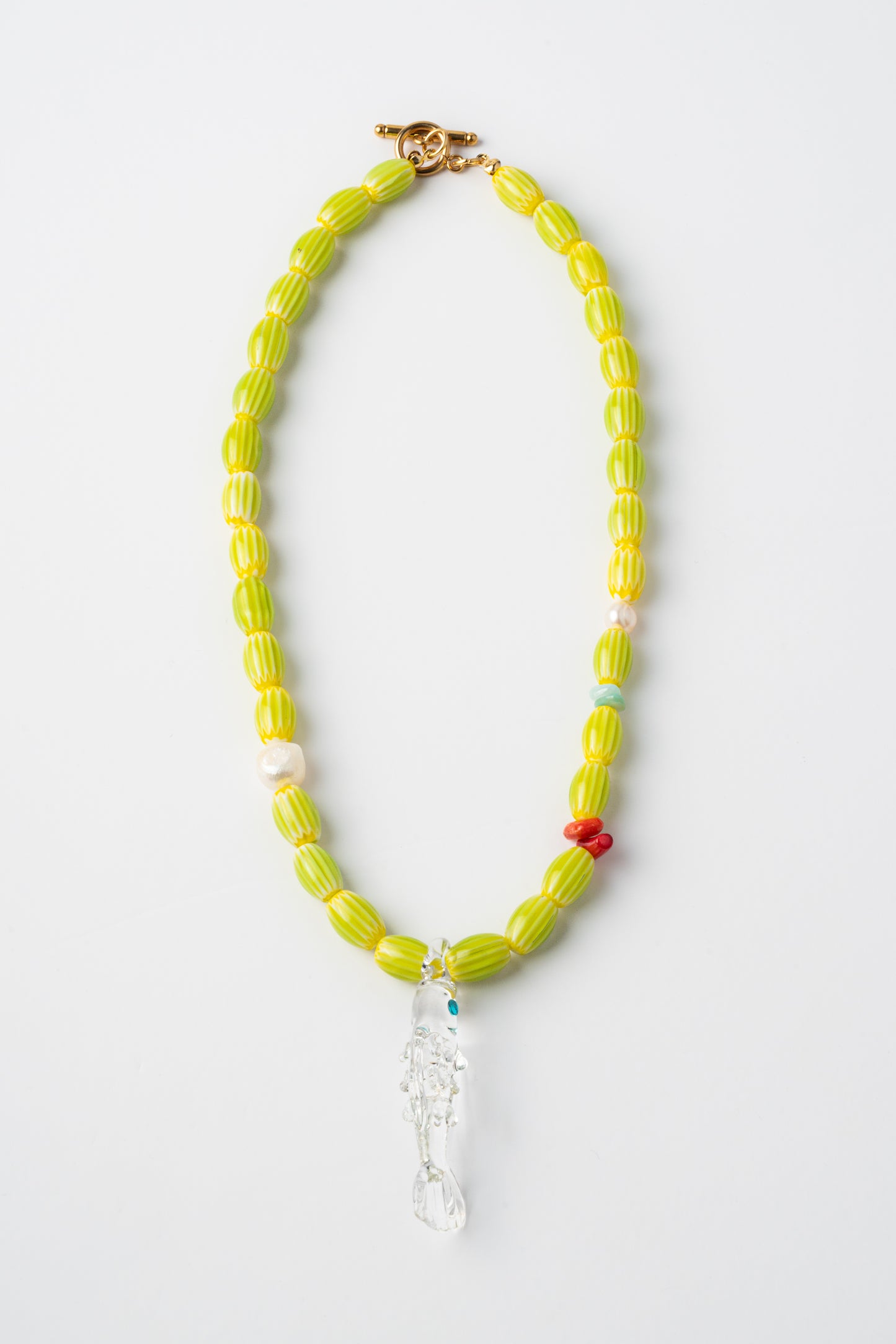 Handmade colorful necklace with clear fish pendant