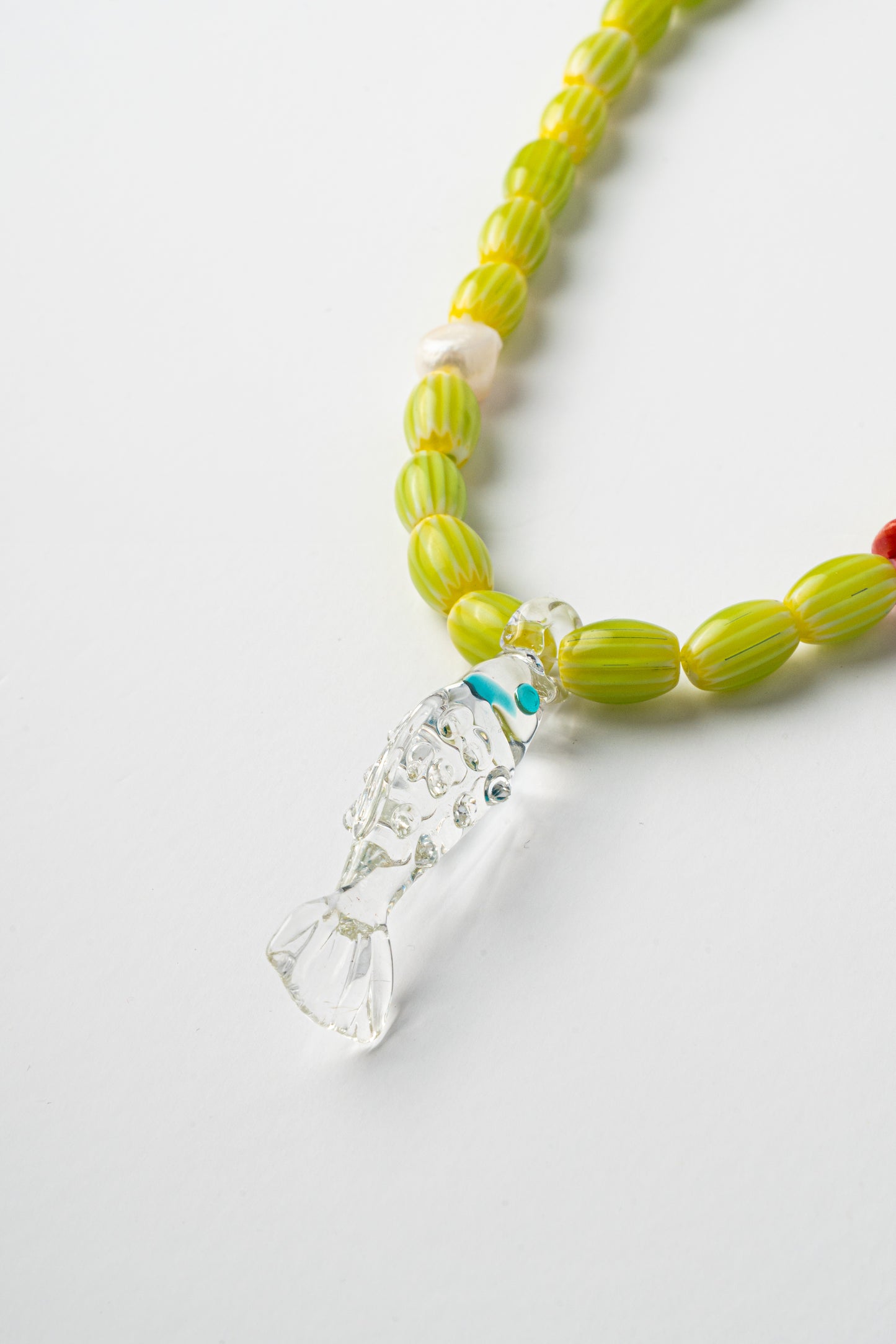 Handmade colorful necklace with clear fish pendant