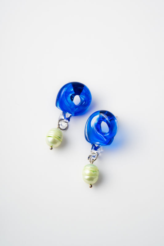 Blue earrings with green beads handmade
