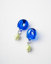 Blue earrings with green beads handmade