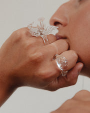 Clear bulky ring, made from recycled glass