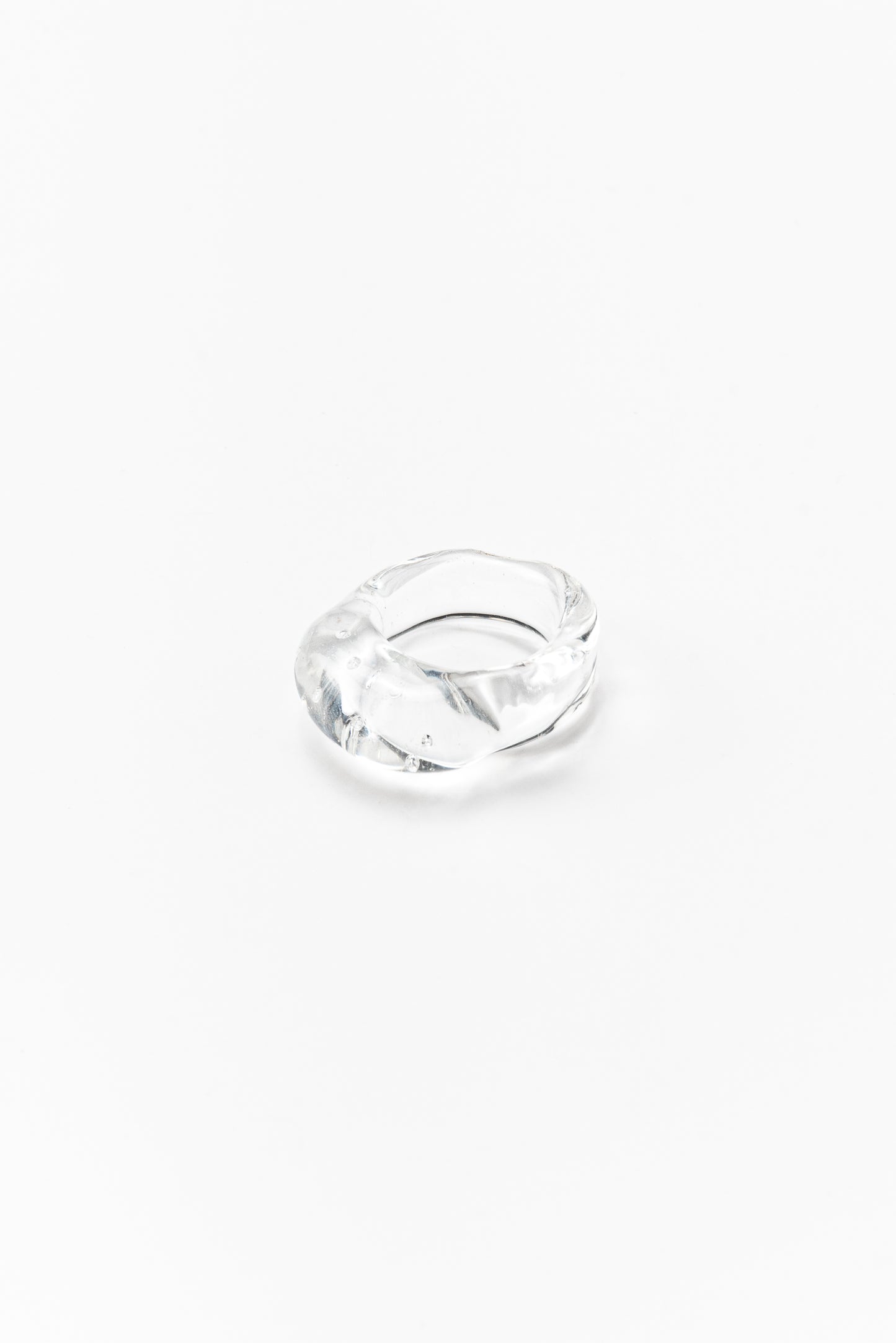 Clear bulky ring, made from recycled glass